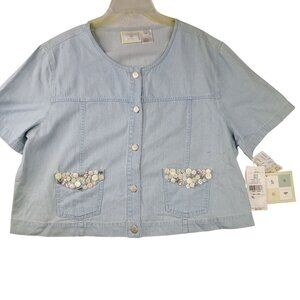 Vintage 90s Susan Bristol Casuals XL Button-Front Lt Blue Denim Shirt Deadstock
